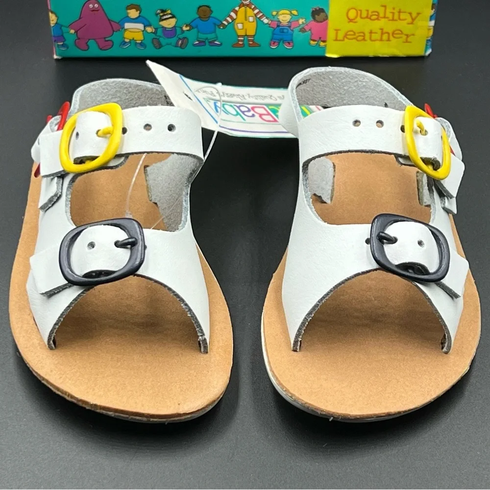 McDonald’s McBaby white leather crib sandals colorful buckles Sz.2 VTG NWT